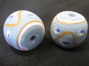 Ancient Design Glass Lampwork Beads – matte Light  Blue with Yellow,Blue,White- Trade Beads