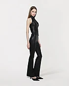 NIKI FLARED — Black Stretch Lambskin Leather Trousers