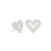 Ari Heart Silver Mother of Pearl Stud Earrings