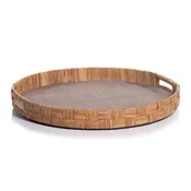 Agrari Abaca Silk Woven Cane Round Tray - Taupe