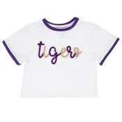 Azarhia Gameday Tinsel Tigers Kids Boxy Ringer T-Shirt - White