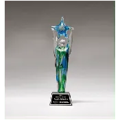 11 1/2" Star Achiever Art Glass on Clear Glass Base with Black Laserable Aluminum Plate