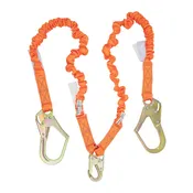 4.5'–6' Double Leg Stretch Lanyard – 2 Rebar Hooks + 1 Snap Hook