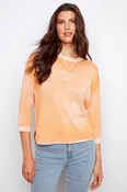 Apricot Reversed 3/4 Sleeve Knit Top with Curved Hem