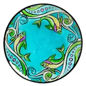 19" Glass Hand-painted Fish Birdbath