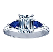 1.32 Carat Emerald Cut Diamond Engagement Ring with Blue Sapphires