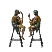 Art Deco Bronze & Copper Sculptures of Seated Flappers by Ferdinando De Luca — High Style Deco