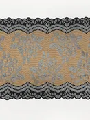 10" Black/Tan Polyester/Lycra Double Scalloped Floral Stretch Lace Trim