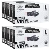 ForPro Black Powder-Free Vinyl Gloves Large 100-Count, Pack of 10