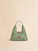 Mini Sac à main Trapeze en tissu ondulé effet raphia vert
