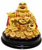 (A3) Laughing Buddha sitting on Coins and holding Ingots