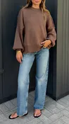 Balloon Sleeve Knit Turtleneck - Brown