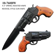 Spring Assist Gun Knife Black Stainless-Steel Blade/Black & Brown Wood Handle SKU 10-760BW