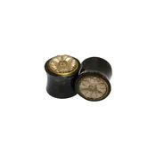 Black Horn Plugs with Light Pink Glass Flower Inlays (9/16") — KOLO BODY ARTS
