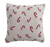 20" Square Cotton Knit Pillow with Candy Cane Pattern