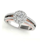 1.70 Carat Split Band Two Tone Halo Pave Engagement Ring