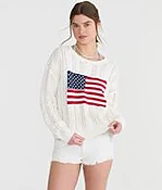 American Flag Cable Crew Sweater