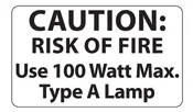 100 Watt Max. Light Bulb Caution Label - Choice of single or 50 Piece Quantity (99285)