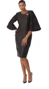 Bell Sleeve Sheath Dress with Crystal Brooch - 9737