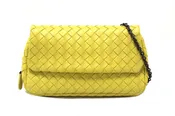 Authentic Bottega Veneta Yellow Nappa Intrecciato Leather Small Messenger Bag