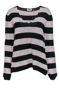 27 Miles - Grey & Black Striped V-Neck Cashmere Sweater Sz S