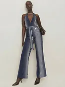Black And White Stripe Halter Knit Jumpsuit