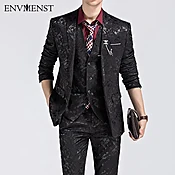 2017 Men's Wedding Suit Printed Paisley Floral Black Blue Tuxedo Stage 3 PCS Sets Slim Fit Male Suit With Pants M-3XL