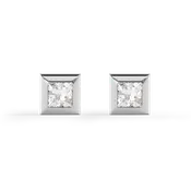 Geometric Textured Edge Stud Earrings | Platinum with Diamonds | Bixlers®