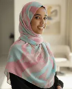 Chiffon Print Hijab — Cyan & Pink Streaks