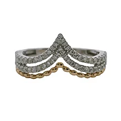 14kt Two-Tone V-Shape Crown Accent Ring with Yellow Gold Granulation and Diamonds Size 7