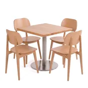 4-Seat Lola Natural Beechwood Restaurant Chair Set with Steel Base