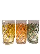 Vintage Mid Century Gold & Enamel Crisscross Highball Glasses | Set of 6 — Urban Redeux