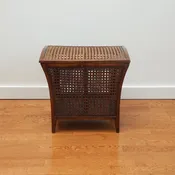 Antique Wood and Cane Hamper Side Table