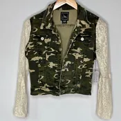 camo crop denim + soft lace jacket [xs]