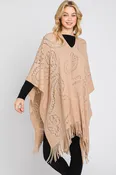 PAISLEY PATTERN FRINGE PONCHO
