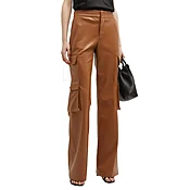 Basic Brown Wide Leg Cargo Style Women Leather Pant