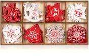 BRUBAKER 24-Pcs Christmas Pendant Set - Tree Ornaments Red White Made of Wood 1.2 - 1.6 Inches - Rocking Horses Stars Bells - Wooden Pendants Christmas Tree Decoration