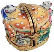 3 Hinged Mice House Eating Cheeseburger Rare Limoges Box