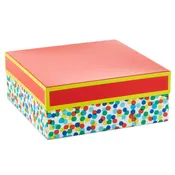 10" Square Colorful Dots Gift Box with Red Lid