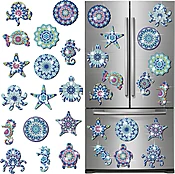 16 Pcs Summer Diamond Art Painting Magnets Sea Mandala Turtle Refrigerator Magnets Sticker Ocean Diamond Art Kits for Adults Gift Fridge DIY Summer Decorations