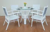 5 Piece Rattan Dining Set With Leather Strapped Chairs & 36" Round Dining Table Riviera Style, White