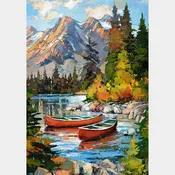 Canoe Lake - Canoe Boat Scenic Blue Multi Panel