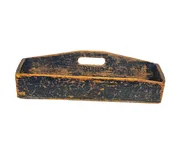 Antique Primitive Open Tool Carrier, with Divided Interior and Center Fixed Handle in Original Black Paint Finish — White Barn Antiques