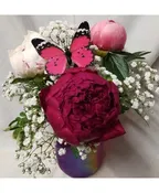 3 PEONIES WITH FILLER IN AN MASON JAR...INCLUDES