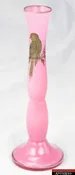 Hand Blown Czechoslavakia Art Glass Flute Bud Flower Bubbles Silver Gilt Parrot