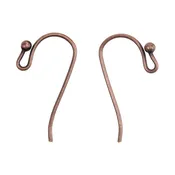 Antique Copper Earwires - 20mm with 2mm Ball - 8 Pairs