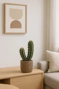 29.5”H by 10"W Artificial Cactus in a Woven like Basket – Realistic Faux Indoor Plant for Home, Office, or Patio Décor
