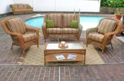 4 Piece Palm Springs Resin Wicker Set Love Seat, 2 Chairs & Coffee Table