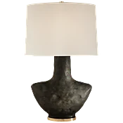 Black Metallic Small Table Lamp with Oval Linen Shade — Page Home Design
