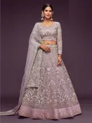 Dusky Orchid Zari Sequins Embroidered Flowy Elegant Party Wear